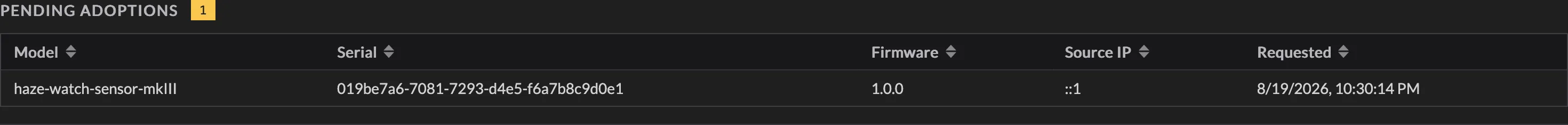 The pending adoptions section on the devices page