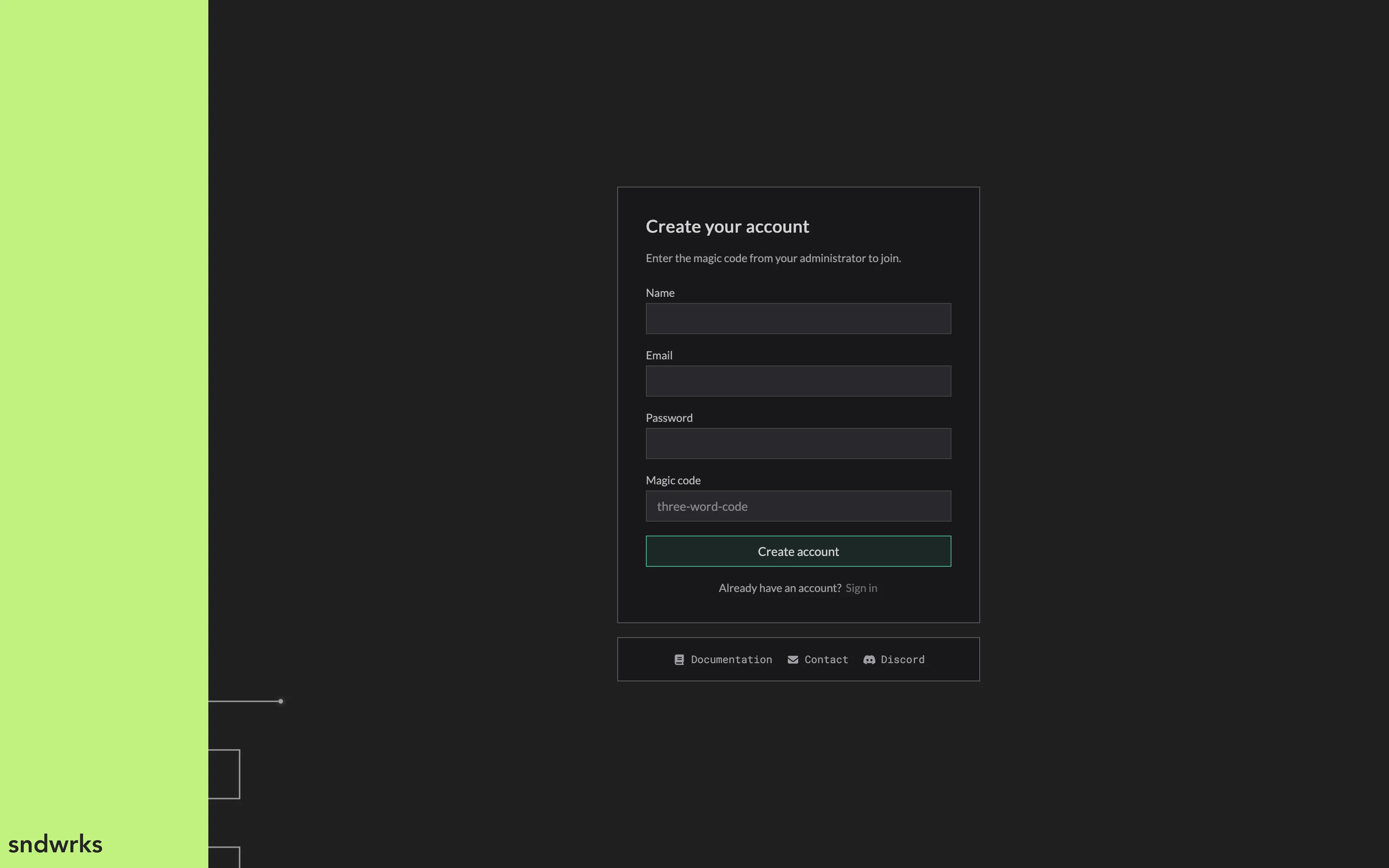 The register form with the magic code field