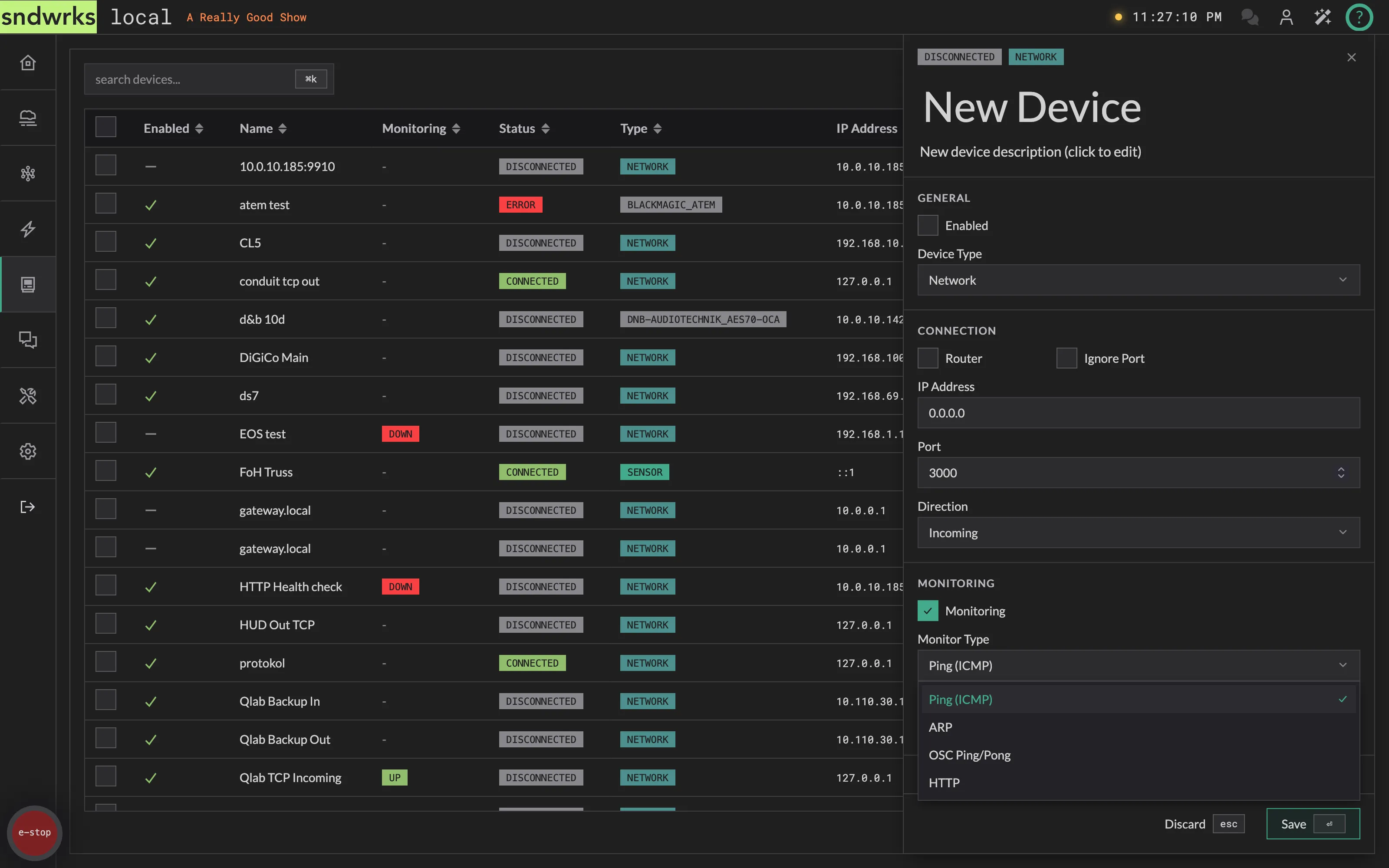 The device monitoring options