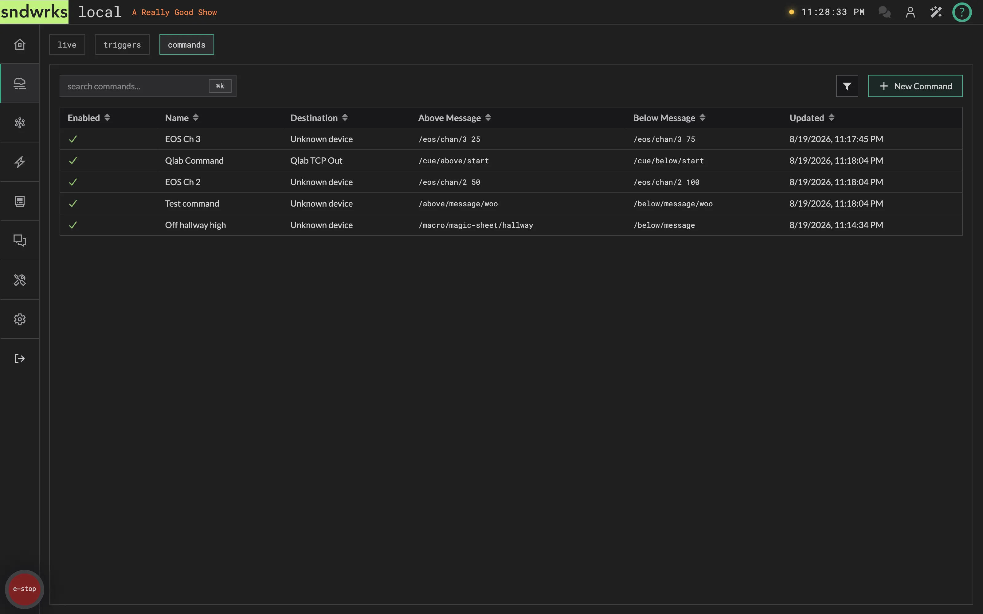 The Haze Watch commands tab