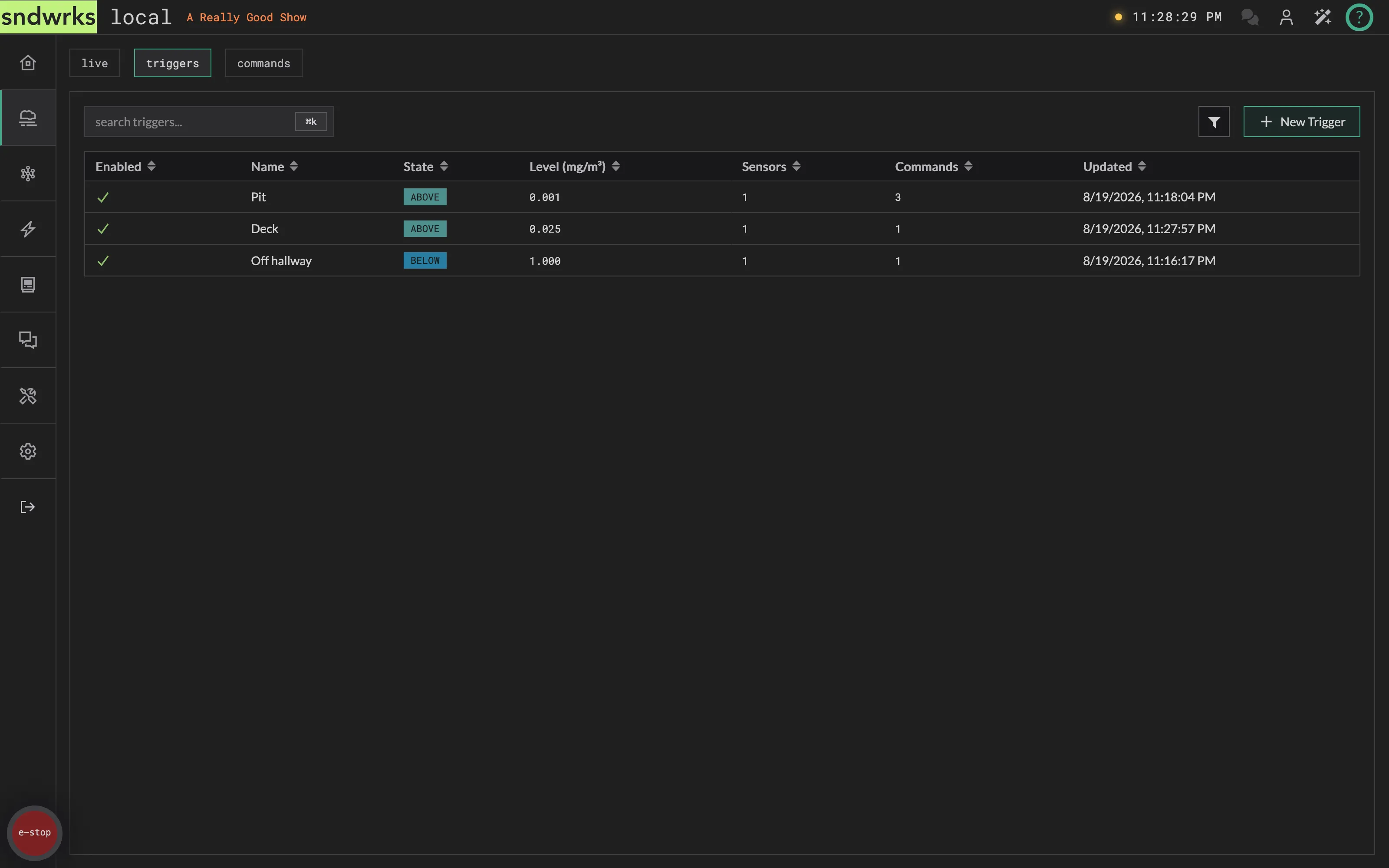 The Haze Watch triggers tab