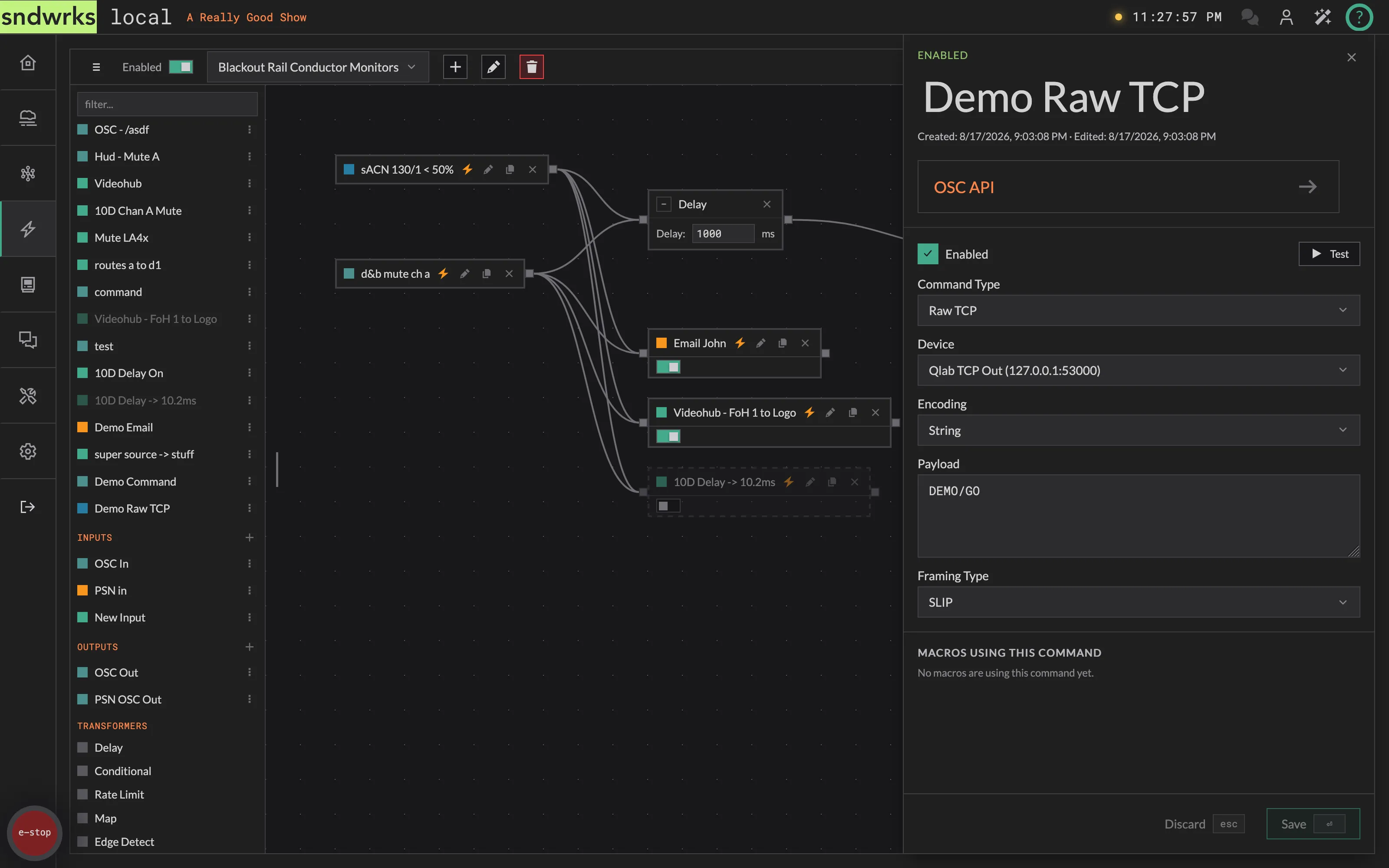 The raw TCP command editor