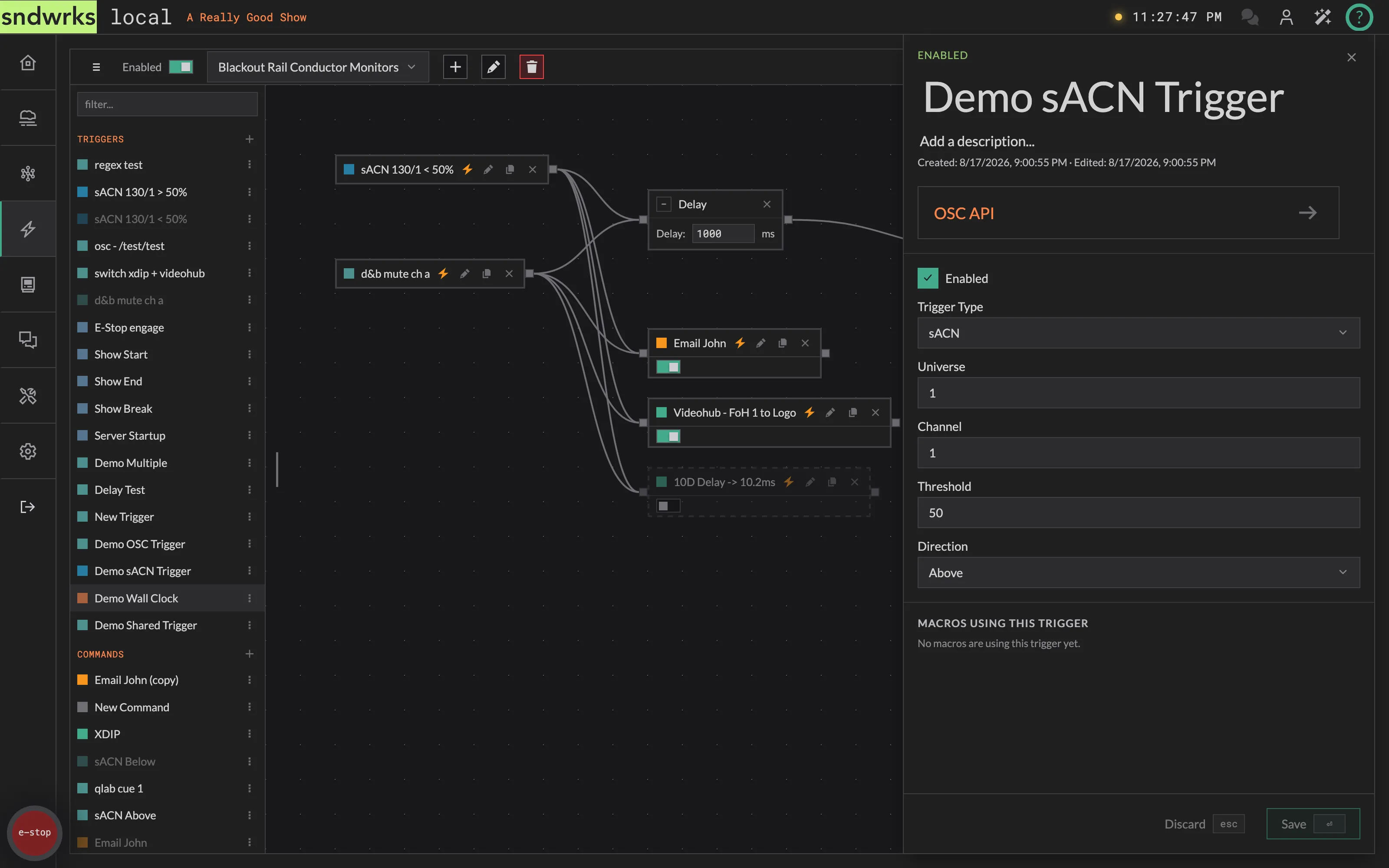 The sACN trigger editor