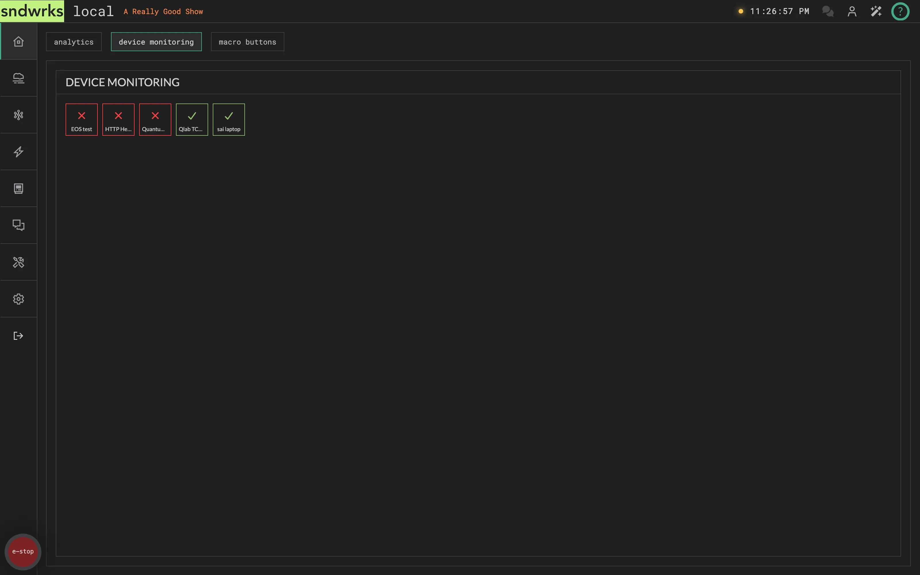 The device monitoring tab on the overview page