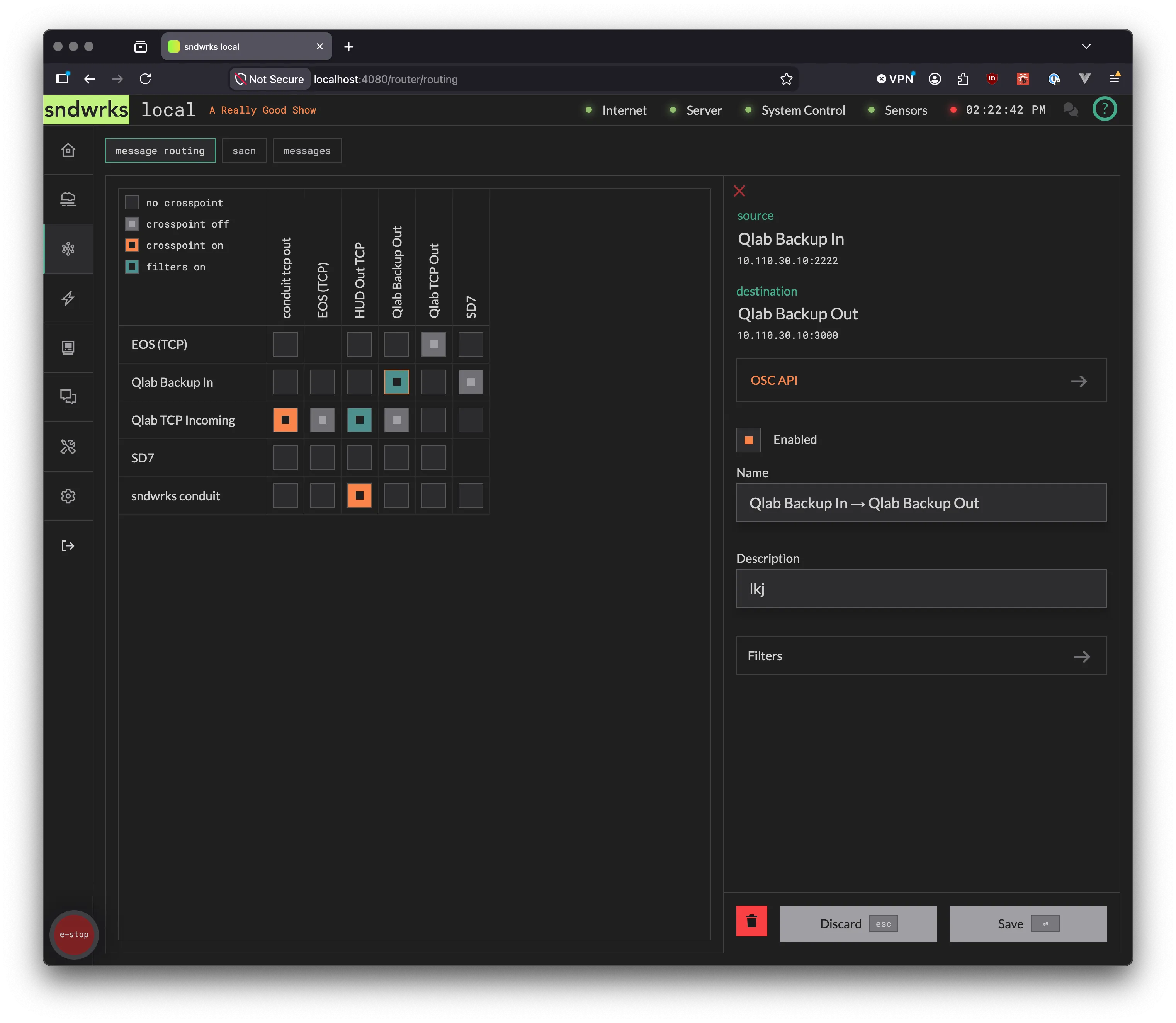 screenshot of the message router