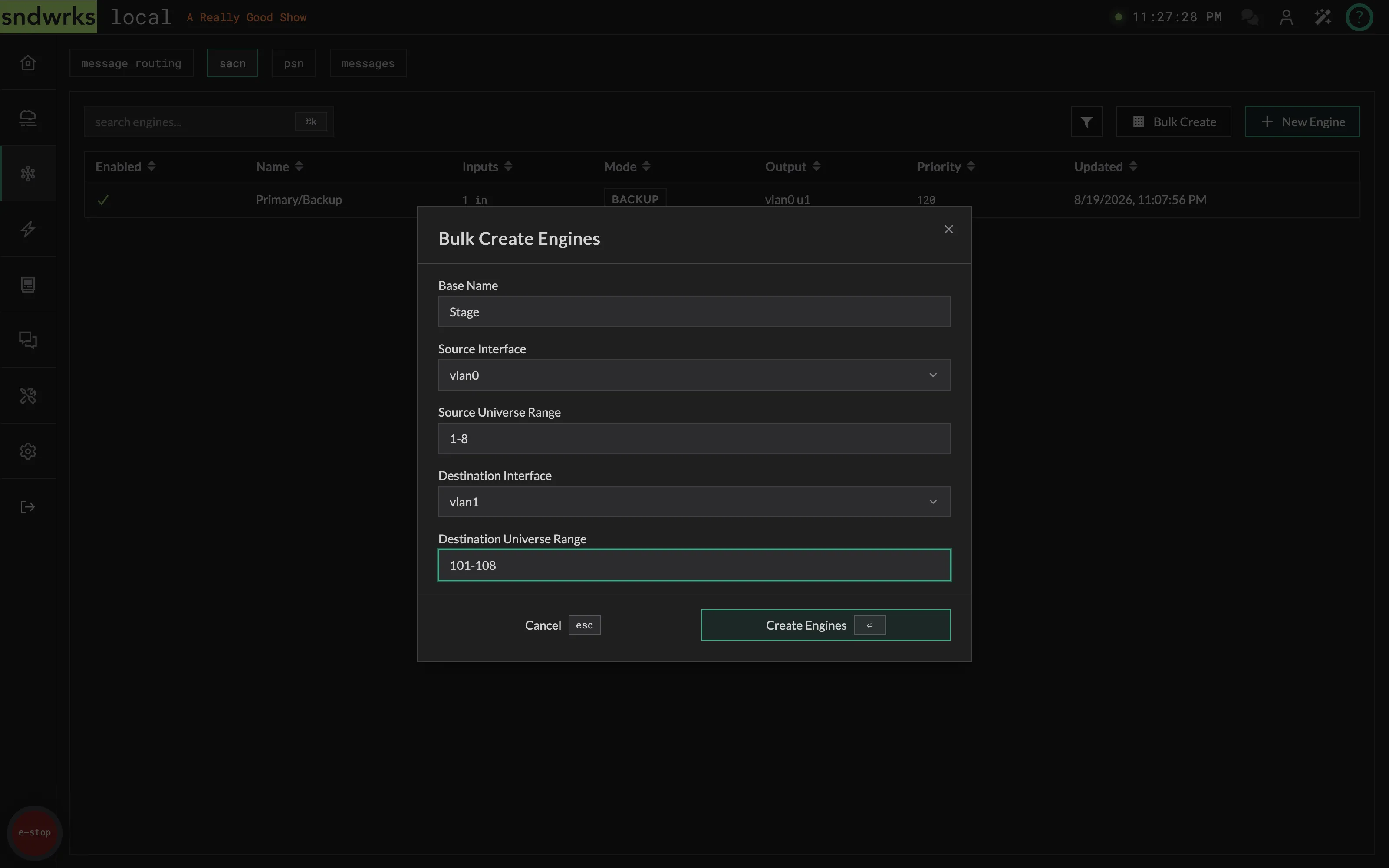 Bulk creating sACN engines