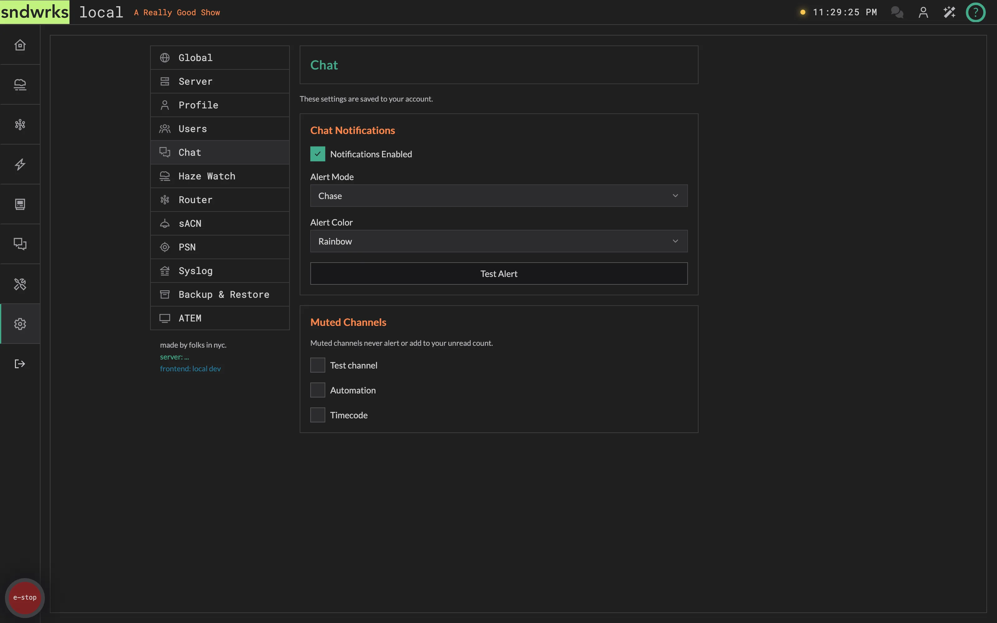 The chat notification settings panel