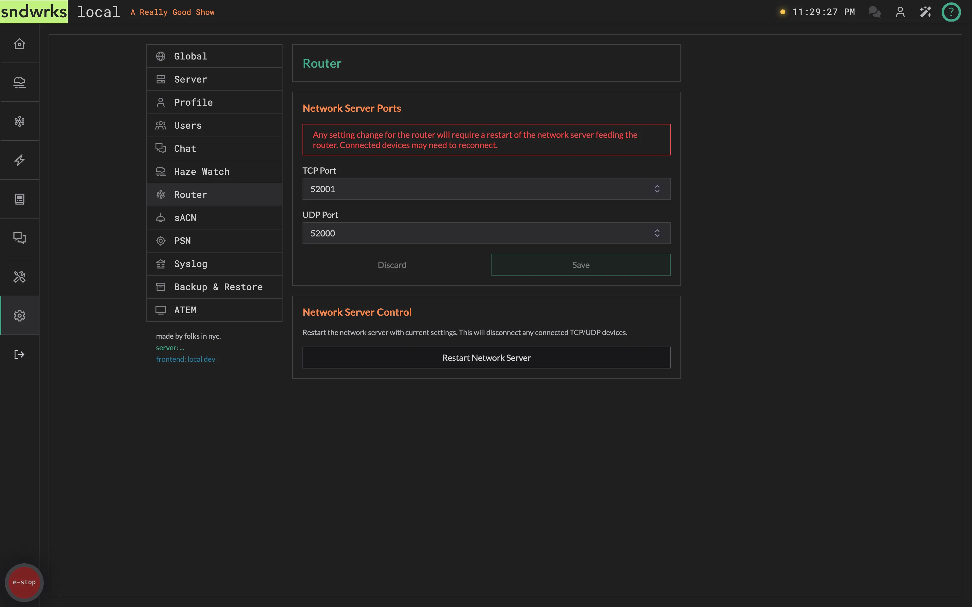 The router settings panel