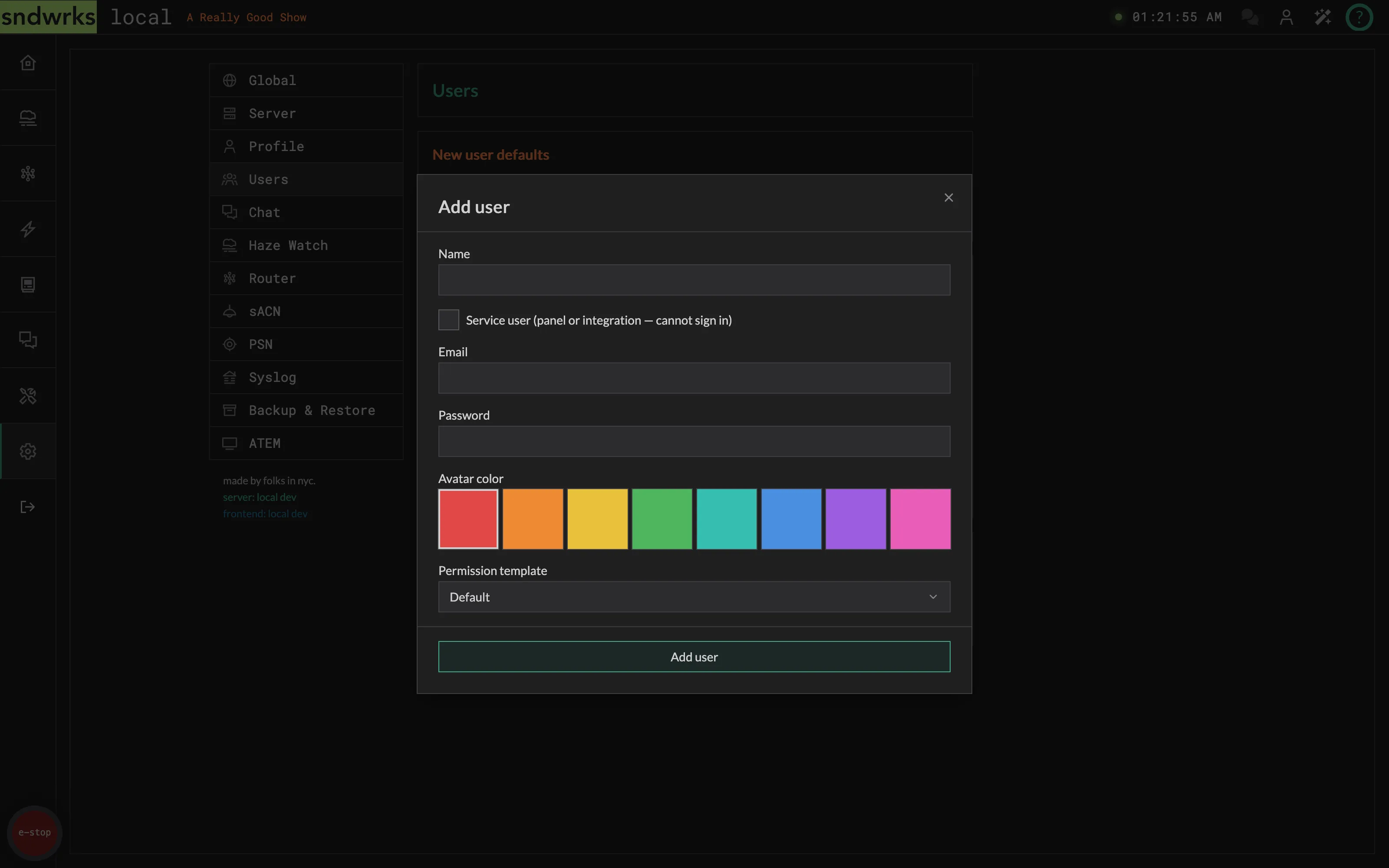 The add user form