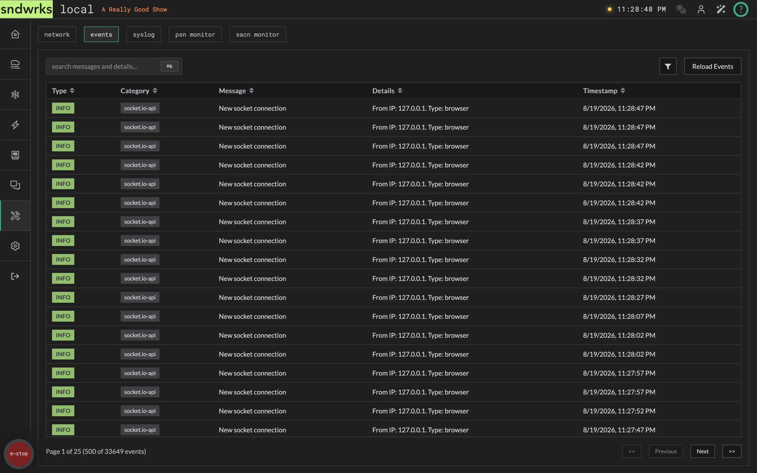 The events tab