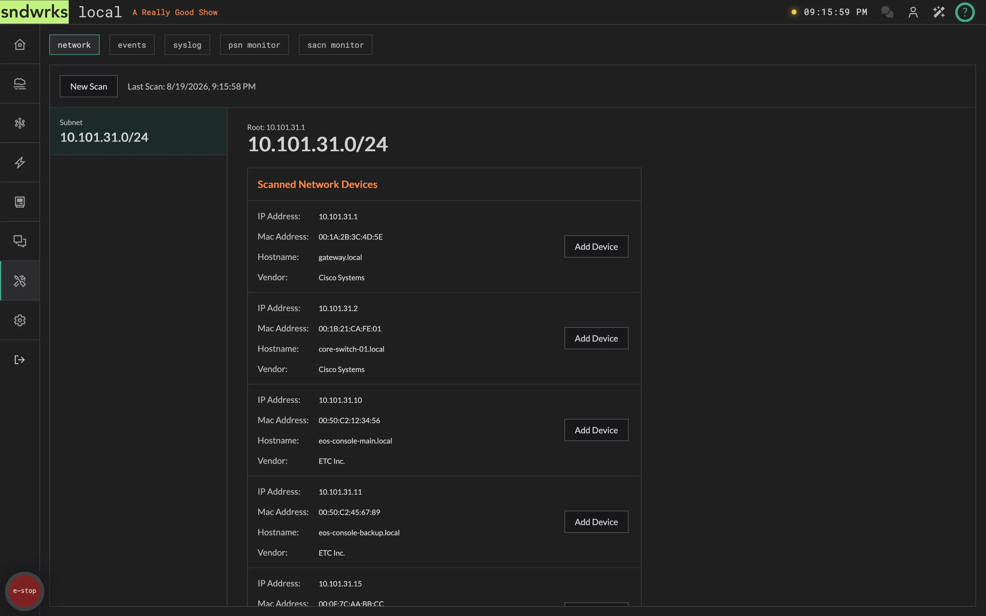 Network scan results
