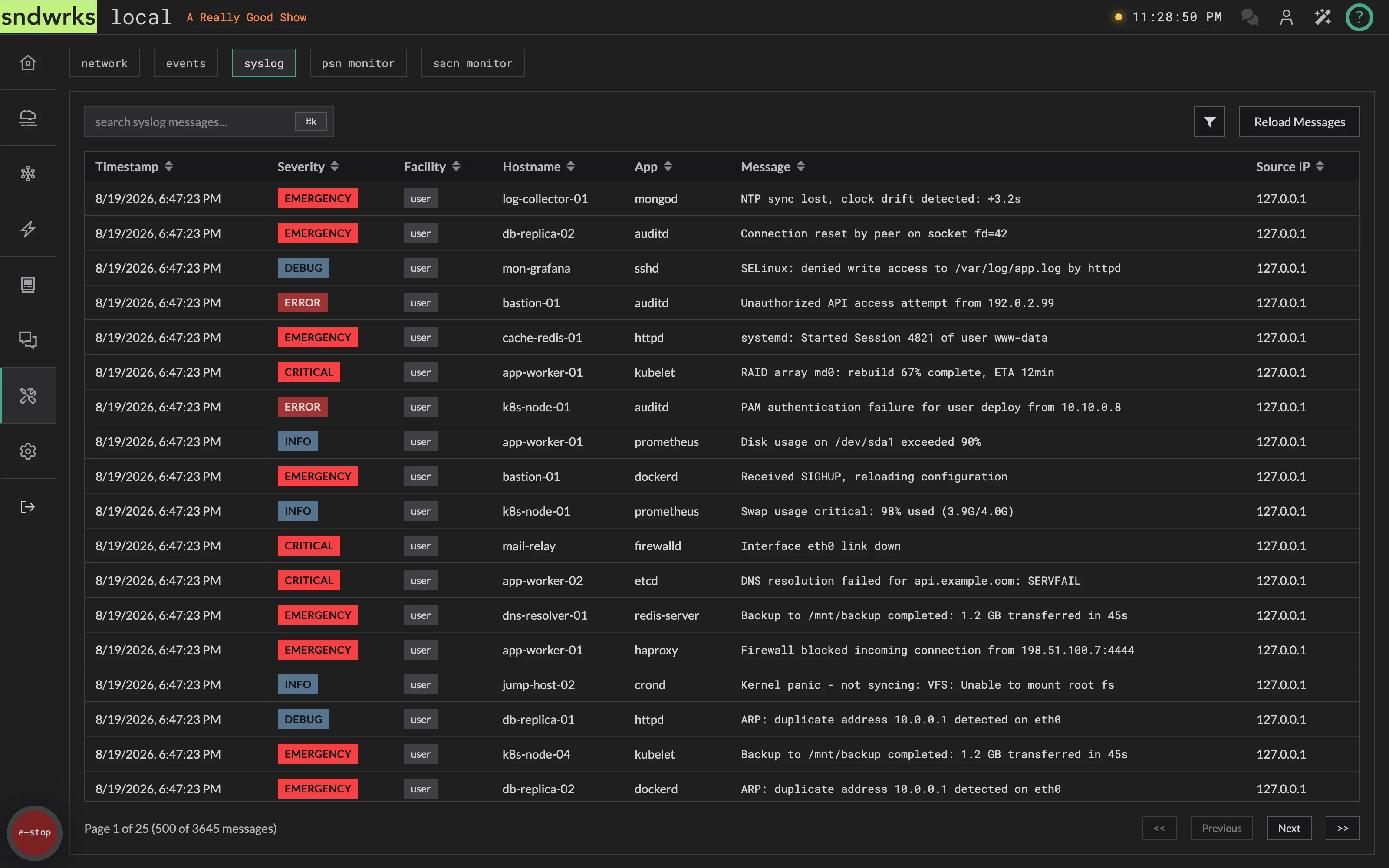 The syslog tab